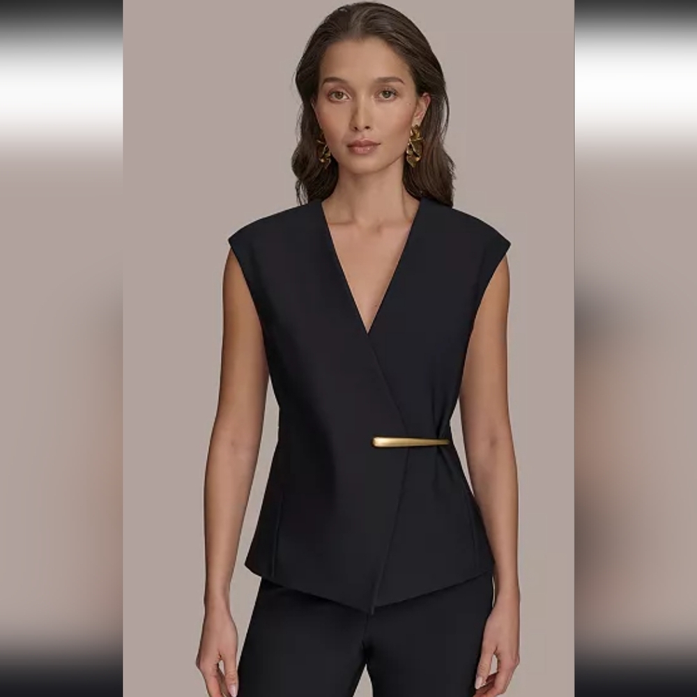 Donna Karan Black Vest with Gold Detail